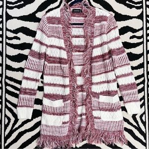MinkPink Fringed Longline Open Front Sweater Cardigan Boho Western Size Small
